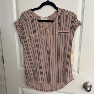 Chic Beige and Black Striped Blouse